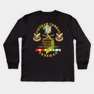 Vietnam Combat Cavalry Vet  w Hotel Troop - 17th Air Cav - 17th Aviation Group DUI w SVC Kids Long Sleeve T-Shirt